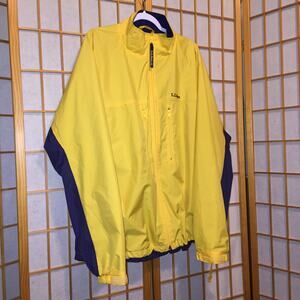 LL Bean Men's fleece lined  Yellow Blue windbreaker rain jacket size XL